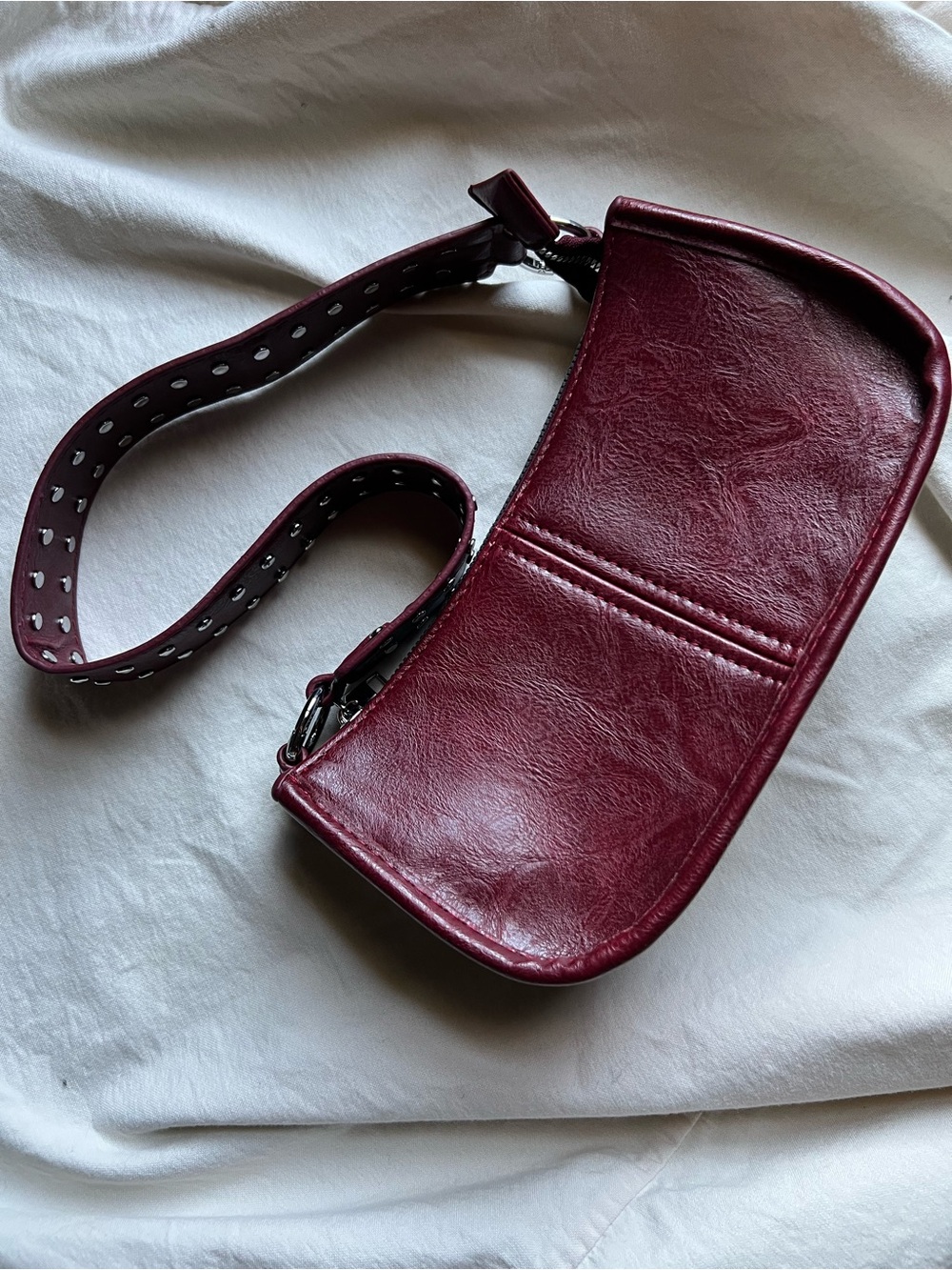 Burgundy Faux Leather Shoulder Bag
